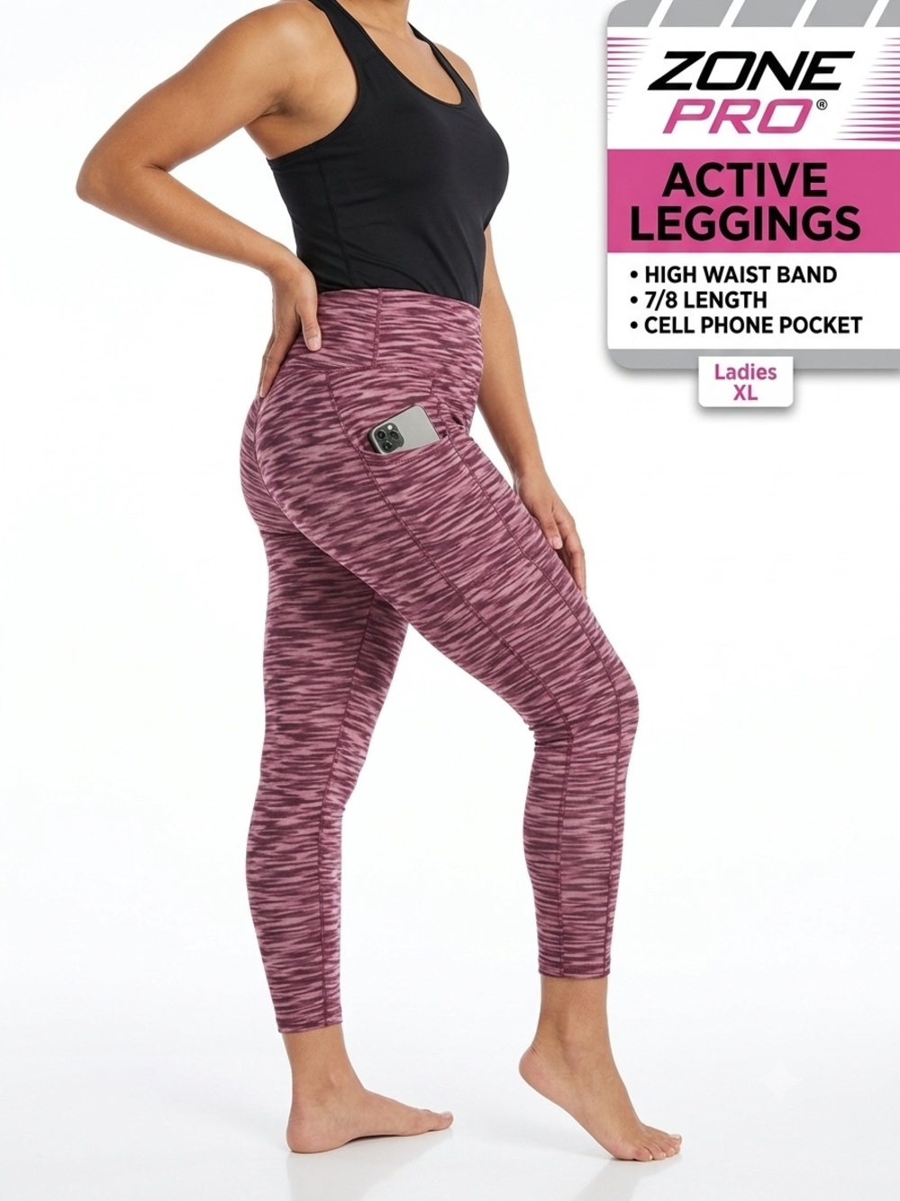Zone Pro Ladies' High-Waist Active Leggings - Purple Print